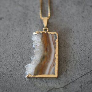 Amethyst Slab Pendant Gold Plated .925 Necklace